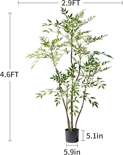 4.6ft Faux Bamboo Tree Artificial Nandina Tree Artificial Indoor Plants Realistic Fake Potted Tree with 800+ Leaves, Cement Planter - Home Office Decor Perfect for Housewarming Gift Non-Toxic