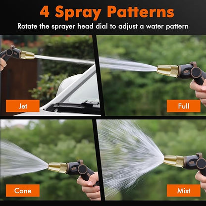 RESTMO High Pressure Hose Nozzle Sprayer, Heavy Duty Brass Head, Metal Water Hose Nozzle for Car Washing, Garden Cleaning, Lawn and Plant Watering, 4 Spray Patterns, Brown