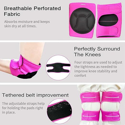 Women Knee Pads for Cleaning House Floors,Gardening Work,Carpet, Kneeling Kneepads with Soft Inner Liner, Adjustable knee pads Suitable for Christmas for Garden,Flooring Yard,Pink L, (1 Pair)