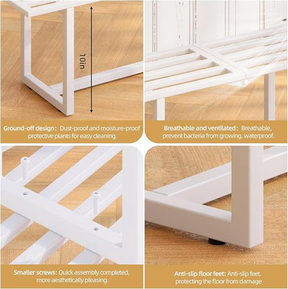 2 Pack Metal Plant Stand Indoor, Outdoor Iron Plant Shelf, Heavy Duty Slatted Display Shelf for Patio Balcony Garden Living Room Load Bearing 330 LB 26" L x 10.4" H x 8.6" W 1 Tier White