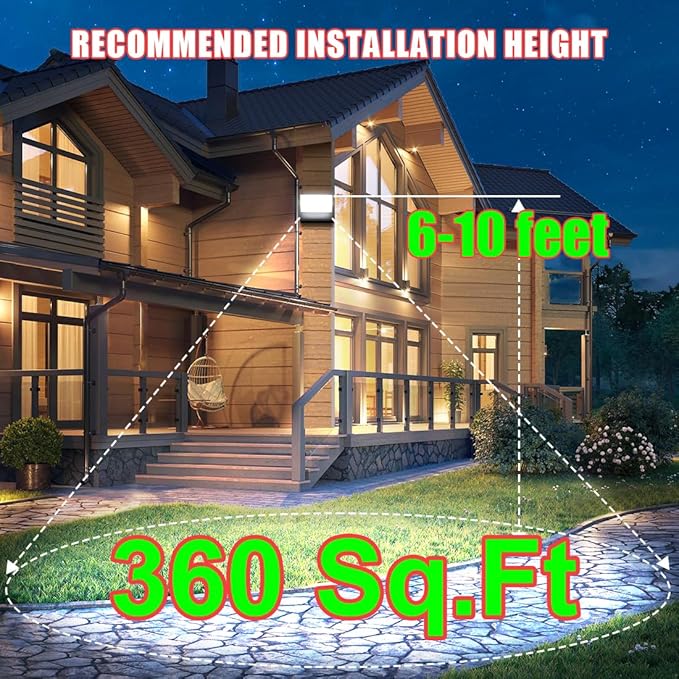 Juyace 60W LED Flood Lights Outdoor Wall Pack Light No photocell Lighting Fixtures for House 360° Rotational 6000lm 5000K IP65 Waterproof Modern Security Floodlights for Above Garagee 2Pack