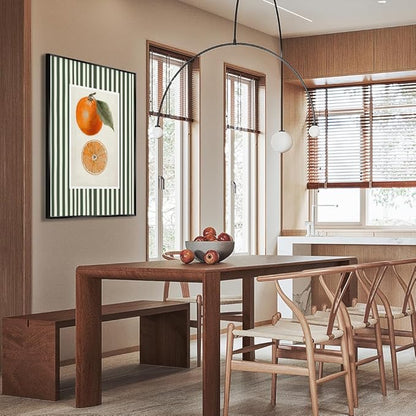 Vintage Green Striped Orange Fruit Canvas Wall Art Modern Farmhouse Botanical Kitchen Food Prints Posters Minimalist Colorful Aesthetic Pictures Boho Decor for Bedroom 12x16inch Metal Black Frame
