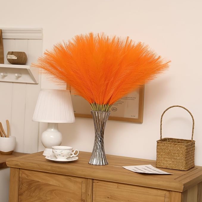 Faux Orange Pampas Grass - 30pcs 24 Inch Artificial Pampas Grass Decor, Tall Pampas Grass for Floor Vase, Table Centerpieces, Wedding, Party and Living Room Decor (Orange, 30 Pieces)