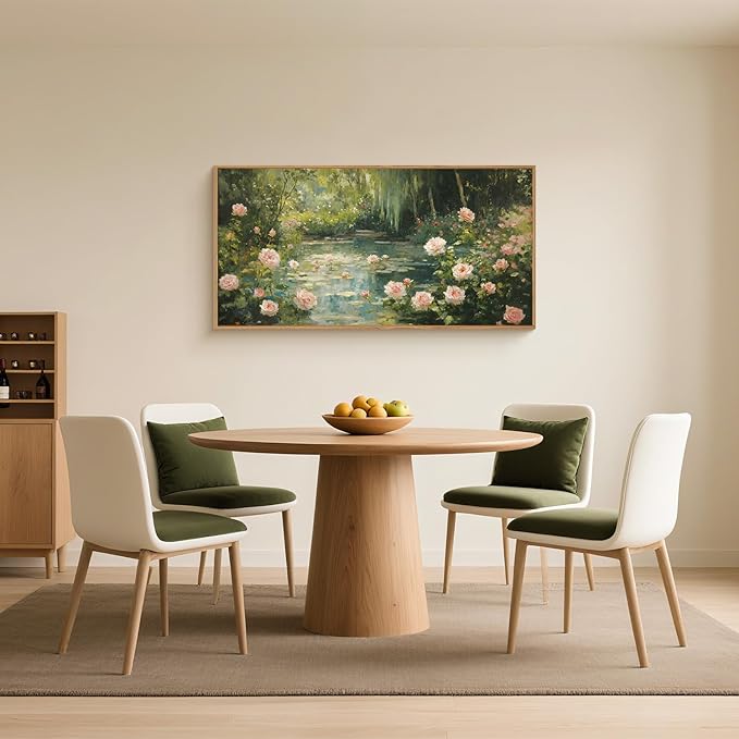 Watercolor Flower Tree Framed Canvas Wall Art Set,Natural White Pink Rose Wildflower Wall Decor,Vintage Dark Green Botanical Artwork for Living Room, Bedroom,Farmhouse-40 x20 x1