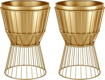 Metal Planter Stand with Pot 12" - Decorative Gold Plant Stand Holder Flower Potted Rack for Corner Display, Living Room, Office, Indoor, Modern Home Decor - 17.5" Tall