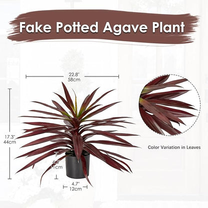 Briful Large Fake Agave Plant 17.3 Inch Red Artificial Yucca Potted Plants Outdoor Faux Agave Plants for Home Room Office Garden Front Porch Patio Decoration