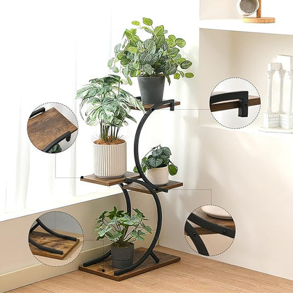 CHPHI 4 Tier Plant Stand Indoor, Space-Saving Planter Shelves Flower Pot, Tiered Wrought Metal Flower Shelf Plants Holder Display Rack, Flower Pot Holder Shelf for Living Room, Patio, Balcony