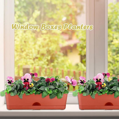 6-Pack Large Window Boxes16 Inch Rectangle Plant Box Rectangular Planters for Outdoor and Indoor Plants Plastic Windowsill Plant Pots for Herbs Vegetable Flowers Long Window Sill Planters