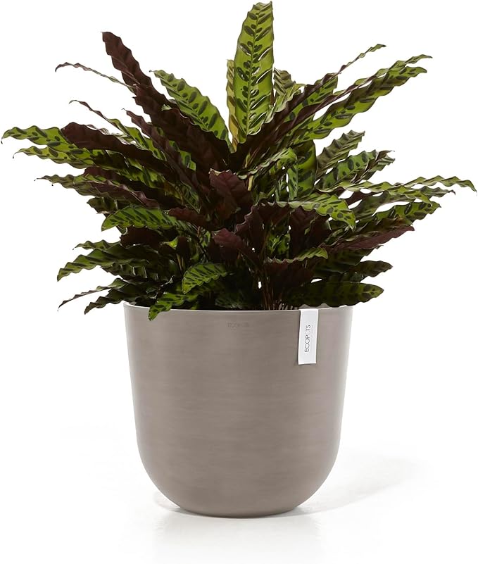 Ecopots Oslo Durable Modern Round Indoor/Outdoor Recycled-Based Composite Flower Pot Planter, Taupe, 17.75"