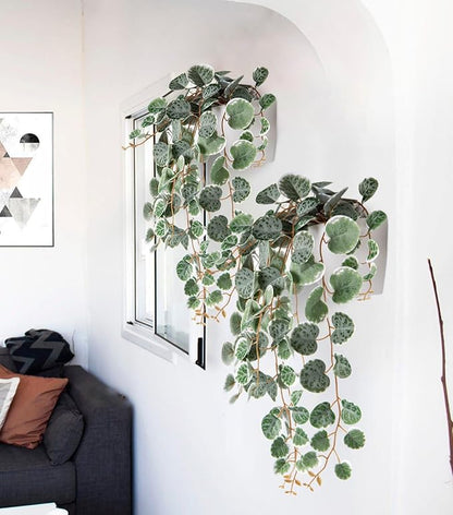 Briful Faux Hanging Plants Indoor 17'' Artificial String of Heart Plants with Semicircle Wall Mount Planter Faux Draping Vine Plants for Home Office Bathroom Hanging Decor (Green White)