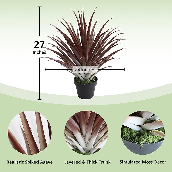 momoplant 2 Pcs Artificial Aloe Vera Plants 27 Inch Red Fake Succulents Faux Agave Plant Potted for Indoor Outdoor Home Office Decor