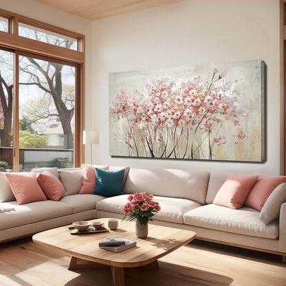 YJYart White Floral Oil Painting Canvas Art Wall Decor Modern Botanical Picture Graffiti Wall Art for Bedroom Living Room Kitchen Office 24" x 48"