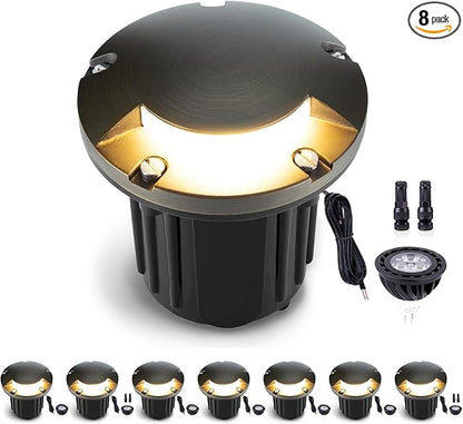 Gardenreet Low Voltage Landscape Well Lighting - Brass In-Ground Ip65 Hardwired Replaceable Bulb Light, 12V LED Fixture, Antique Bronze for Path Floor Patio with 5000K Daylight White MR16 Bulb