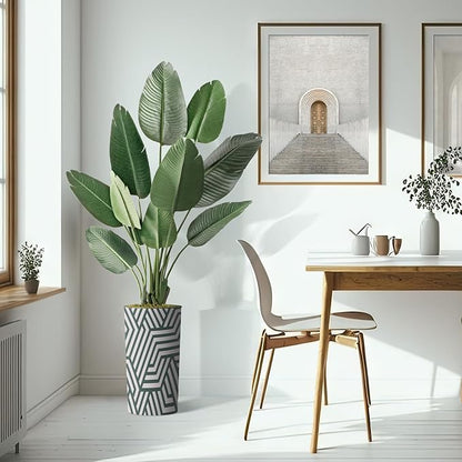 Artificial Tree in Geometric Pattern Planter, Fake Bird of Paradise Silk Tree for Indoor and Outdoor Home Decoration - 67" Overall Tall (Plant Pot Plus Tree)