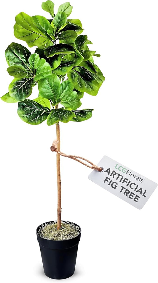 5ft Artificial Fiddle Leaf Fig Tree - Real Wood Trunk, Preassembled, No Maintenance Indoor Faux Plant in Black Pot - Living Room, Home & Office Decor