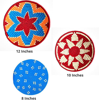 Bhumee Creations Rattan Trendy & Timeless: Sabai Grass Wall Basket - Handwoven Wall Art (Red Blue, Set of 3)