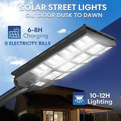 8000W Solar Street Lights Outdoor Waterproof, Dusk to Dawn Solar Lights Outdoor with Motion Sensor and Remote Control for Yard, Parking Lot, Garage, Street, 1 Pack