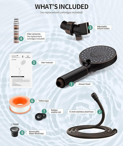 SR SUN RISE Filtered Shower Head with Handheld High Pressure 9 Spray Mode Showerhead Detachable Shower Head Water Softener Filters Beads for Hard Water Remove Chlorine 1 Filter ORB