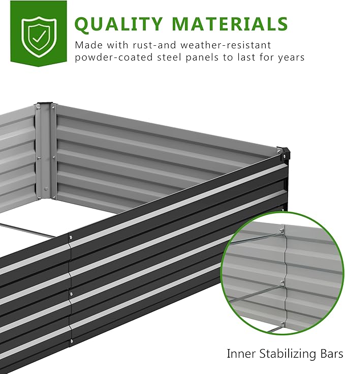 2PCS 10x3x1ft Galvanized Metal Raised Garden Bed Kit,Outdoor Planter Box Vegetables,Flowers,Herbs Durable Rust-Resistant Patio Gardening Beds,Black