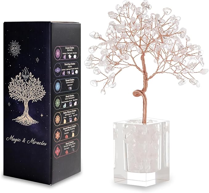 Clear Quartz Healing Crystal Tree of Life, Office Desk Home Shelf Decor, Natural Stone Healing Crystals Copper Wire Money Tree Spiritual Meditation Yoga Gifts for Women Men