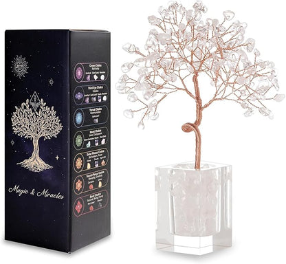 Clear Quartz Healing Crystal Tree of Life, Office Desk Home Shelf Decor, Natural Stone Healing Crystals Copper Wire Money Tree Spiritual Meditation Yoga Gifts for Women Men