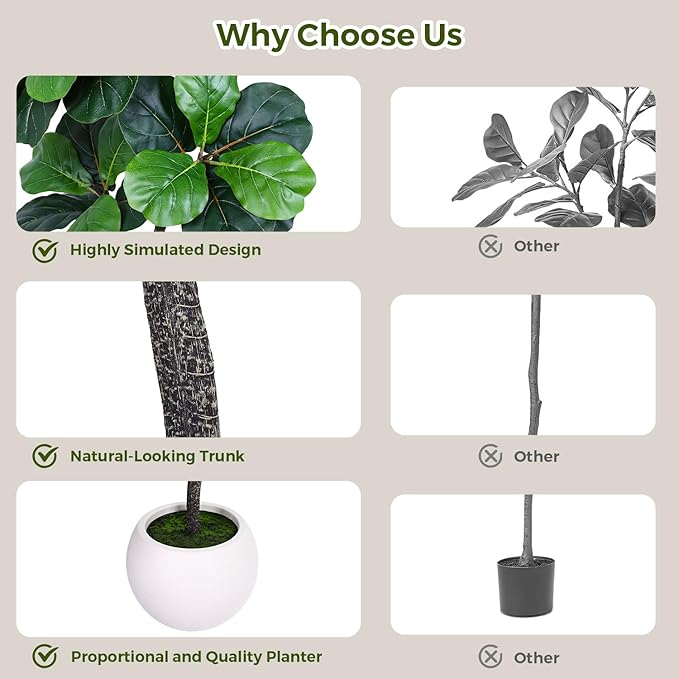 Articifial Fiddle Leaf Tree, 7ft Faux Plant Fake Ficus Lyrata Trees with White Planter & Moss, Artificial Fig Trees Floor Plants for House Office Living Room Indoor Decor, Housewarming Gift