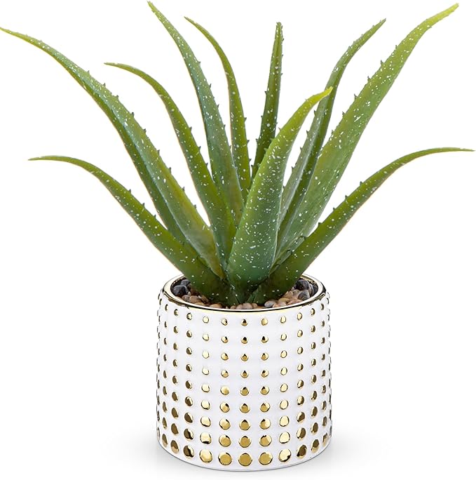 Artificial Succulent Aloe Plants 14.2 Inch Large Faux Succulents with Ceramic Pot Fake Aloe Potted Plant for Home Indoor Bathroom Table Bedroom Shelf Office Decor