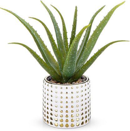 Artificial Succulent Aloe Plants 14.2 Inch Large Faux Succulents with Ceramic Pot Fake Aloe Potted Plant for Home Indoor Bathroom Table Bedroom Shelf Office Decor