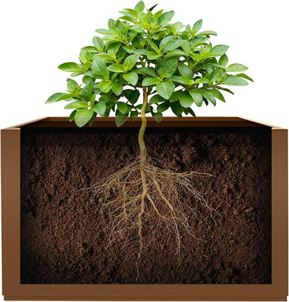 Large Metal Planter Box for Indoor & Outdoor Plants, Flowers, Rectangular Planters with Drainage Holes for Patio, Front Porch, All-Weather Use (32" L x 10" W x 16" H, Brown)