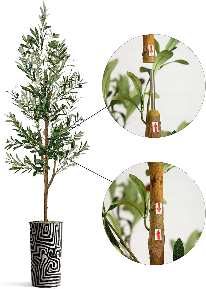 Artificial Tree in Modern Geometric Pattern Planter, Fake Olive Silk Tree for Indoor and Outdoor Home Decoration - 68" Overall Tall (Plant Pot Plus Tree)