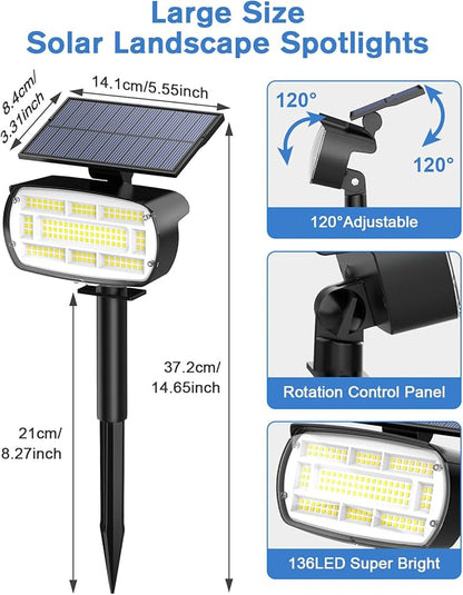 Fabrito Solar Spot Lights Outdoor 136 LEDs, Big Brighter Lighting Solar Lights Outdoor, 4 Pack IP65 Waterproof Landscape Spotlights Auto On/Off for Yard, Garden, Pathway, Plants,Tree (Cool White)