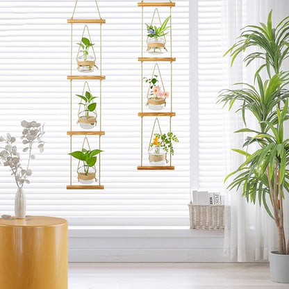 XXXFLOWER 3 Tiers Mushroom Glass Vase Wall Planter Hydroponic Propagation Station with Hanging Herb Cuttings Vase for Hydroponic Plant Decor for Living Room Indoor Outdoor Multi-Space