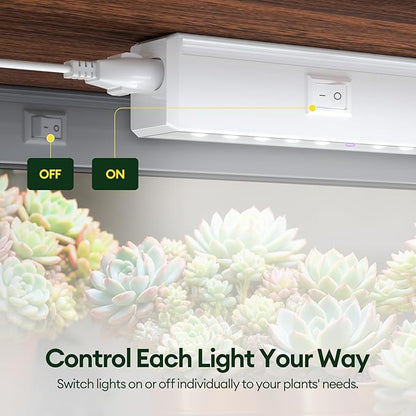Grow Lights for Indoor Plants 2FT, Blue-Rich Full Spectrum 5000K Grow Light, 60W(4 x 15W), T5 LED Grow Light Strips for Succulents, High PPFD, Linkable, White, 4-Pack