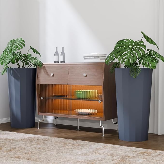 2PCS Tall Planters for Outdoor Plants, 23.6 Inches Large Outdoor Conical Flower Pots for Porch with Drainage Holes and Drainage Baffle, Tapered Large Planters for Garden, Balcony Use, Grey