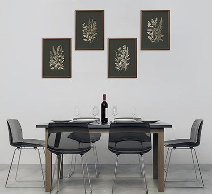 4Pcs Vintage Flowers And Plants Wall Art Dark Green Flower Painting Picture Flower Bouquet Wall Decor Minimalism Flowers Poster Print Artwork for Living Room Bedroom Home Decoration,Unframed