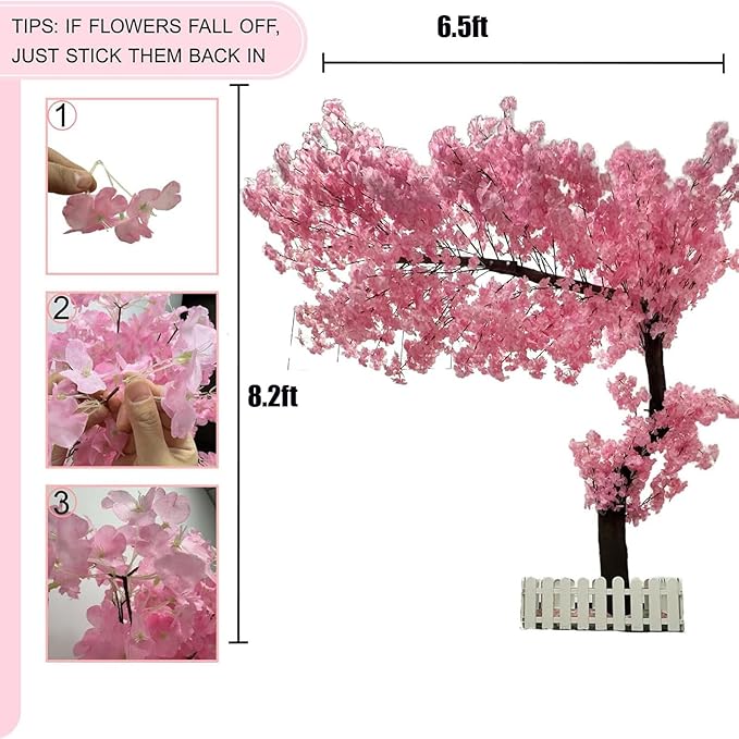 Cherry Blossom Tree Wishing Tree Handmade Shopping Wedding Party Indoor and Outdoor Decoration Artificial Cherry Blossom Tree (8.2ftX6.5ft)