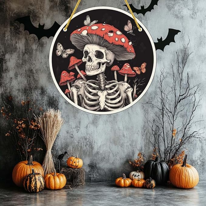 Acrylic Window Hanging Mushroom Skull Stained Panel Window Decoration for Halloween Decorations Outdoor Indoor Garden Yard Home Halloween Decor 12 Inch