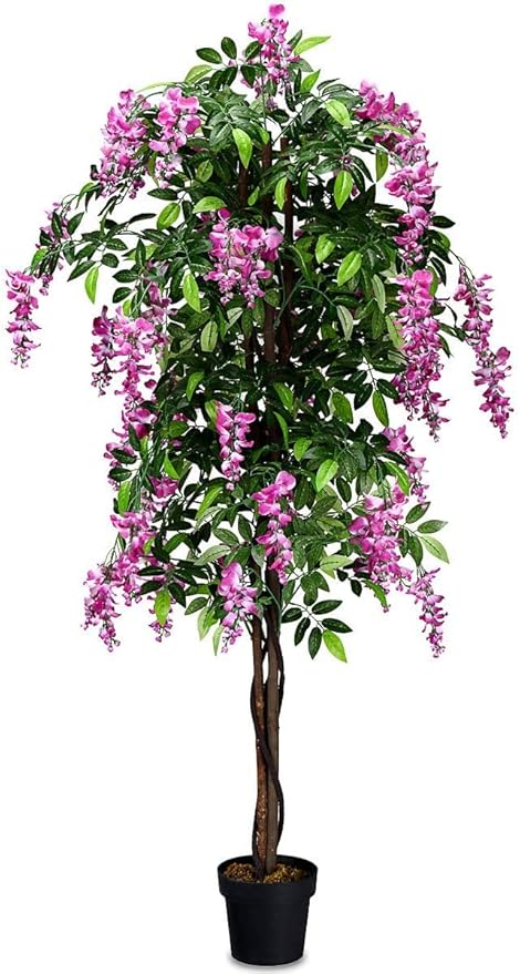 Goplus 6FT Ficus Artificial Tree, Fake Wisteria Tree in Nursery Pot, Greenery Faux Floor Plant, Tall Artificial Plants for Indoor Outdoor Bedroom Living Room Decor