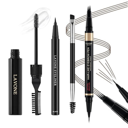 Microblading Eyebrow Pen Kit - Waterproof Brow Makeup Set with Eyebrow Pencil, Eyebrow Gel Clear, Eyeliner, Dual-ended Eyebrow Brush, Natural Looking Brows with Long-Lasting All-Day Hold - Dark Brown