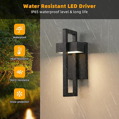 tewei LED Outdoor Wall Sconce Modern Exterior Lighting Fixtures, Matte Black Outdoor Front Porch Lights LED Outside Wall Mount Lights for House, Hallway, Warm White 3000K, 2 Pack