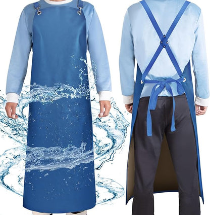 Heavy Duty Vinyl Industrial Anti-Tear Apron, 43" x 26" Waterproof, Chemical Resistant, Blue, Unisex-Adults