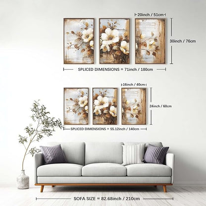 YCJKJDZ Framed Dark Floral Canvas Wall Art Set of 3, Neutral Fall Plant Bohemian Vintage Moody Flower Wall Decor Artwork for Farmhouse Bedroom Living Room Office, 20x30 inches