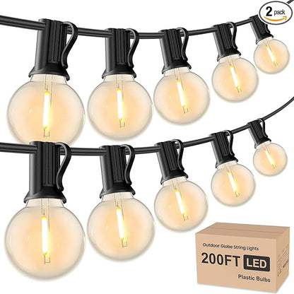RTTY 200FT Outdoor String Lights Expandable System with 100 G40 Bulbs (2x100FT) - for Sprawling Properties, Large Commercial Patios, or Dual-Zone Backyard & Event Lighting