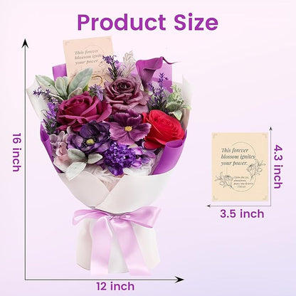 TINGE TIME Aritifical Flowers Bouquet, Purple Gift Bouquet, Birthday Gifts for Women, Eternal Roses Bouquet for Grandma Wife Anniversary