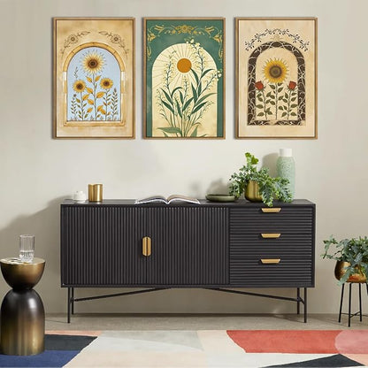 ANHUIB Vintage Boho Spiritual Wall Decor 16x24 Inch Botanical Wall Art Earthy Sunflower Illustration Set of 3 for Living Room Bedroom Office