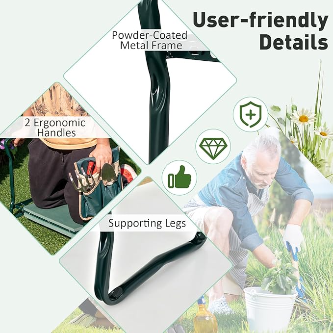 Giantex Garden Kneeler & Seat, Folding Gardening Stool, Portable Garden Bench with EVA Foam Pad, Heavy-Duty Metal Frame, Gardening Gift for Women Men Seniors (Holds 330 LBS) (with 1 Bags)