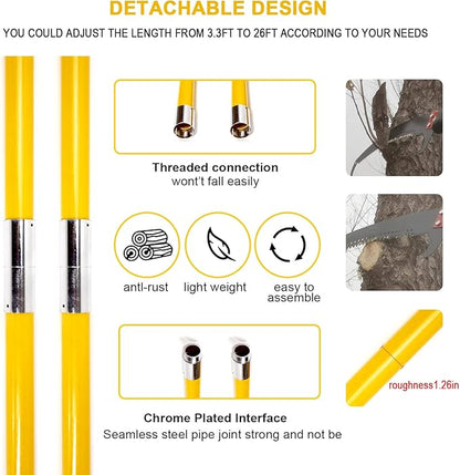 30 Feet Tree Pole Pruner, Durable Tree Trimmers Handle, Manual Branches Trimmer for Garden Tools Loppers Hand Pole Saws Extendable Height with Knives and Storage Pocket