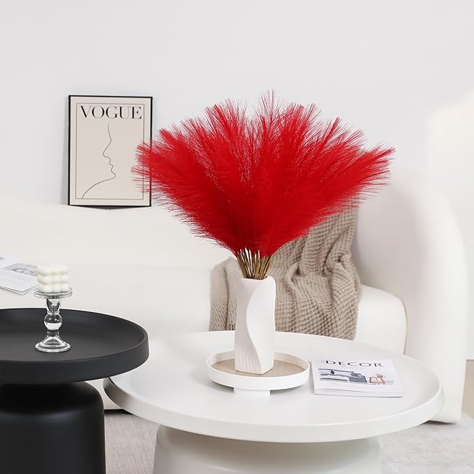 Red Pampas Grass Decor - 30pcs 24 Inch Short Artificial Pampas Grass Decor, Fake Pompas Floral for Vase Filler, Wedding Flower Arrangement, Party and Home Decor (Red)