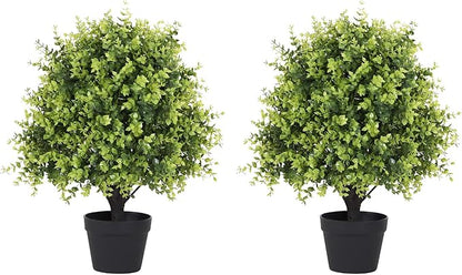 24" Faux Boxwood Plants Outdoor, Artificial Topiary Ball Trees Set of 2, UV Resistant Fake Potted Evergreen Realistic Greenery Bushes Shrubs for Outside Front Porch Planter Patio Indoor Decor 2ft Tall