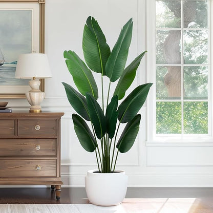 Artificial Bird of Paradise Plant 5 Ft Tall Fake Banana Leaf Plant for Indoors and Outdoors,Faux Palm Tree with Plastic Pot for Office and Home Decor,L1602PCS